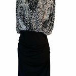 Suzi Chin Dress Black White Sheath Blouson Animal Print Ruched Black Skirt 8 EUC Photo 3