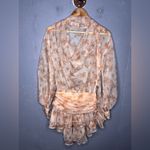 LASSY FLORAL CHIFFON PUFFBALL PUFF SLEEVE MINI DRESS (XS) Tan Photo 2