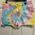 Judy Blue  Tie Dye Rainbow Shorts Small Stretch Denim Raw Hem Fray Size XL Photo 0