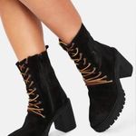 Free People Dylan Lace Up Chunky Mid Calf Suede Boots Black Women’s Size 8.5 Photo 4