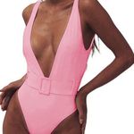 One Piece  Swimsuit Cutout Tie Front Ruched Thong Backless Bathing Suits Monokini Photo 0