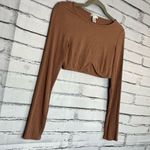 Bozzolo  Brown Tan Long Sleeve Fitted Crop Top SZ Small Crew T Shirt Summer Photo 1
