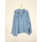 Free People  Cardiff Oversized Top Size XL Blue Waffle Knit Boho Long Sleeve Photo 3