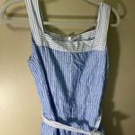 Talbots  blue white pin striped dress pockets sz 4 square neck tank belted Photo 1