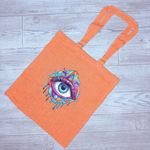 New cotton shopping bag tote Tie dye rainbow eye 16x14 handcrafted handmade Blue Photo 1