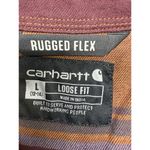 Carhartt Flannel Shirt Womens Large Brown Burgundy Plaid Rugged Flex Long Sleeve Photo 2