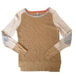 JCP Women’s M Cream Tan Wool Blend Crewneck Sweater Colorblock Elbow Patches Size M Photo 0