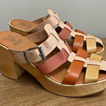 Beast Fashion Colorblock Platform clogs Leather Wood Heel Retro Size 10 Photo 0