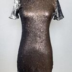 Topshop NWT  sequin Mini Party Dress Short sleeve Bronze Silver Metallic Size 2 Photo 4