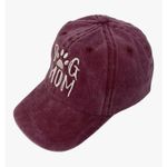 Women's Dog Mom Hat Maroon Embroidered Distressed Cotton Denim Baseball Cap Red Photo 2