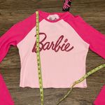 NWT Glitter Barbie Long Sleeve Cropped Shirt Pink Size Large Photo 6