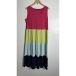 Lands' End  Tiered Colorblock Sleeveless Maxi Sundress 1X Multicolor Stretch Photo 7