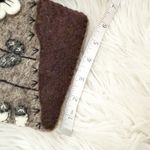 Boutique  | Brown Off-White Felted Wool Zipper Bag Pouch Floral 
 Flower Leaf Photo 5