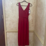 Mango MNG Linen Wrap Jumpsuit Red Wide Leg Sleeveless Has Belt V Neck Sz XL Photo 14
