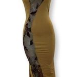 Long maxi dress with lace sexy cut front Gold Photo 0
