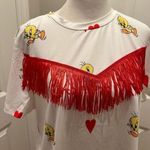 Urban Outfitters Unique Vintage Women's Tweety Bird Boxy T-Shirt White L Red Fringe Heart Graphic Photo 2