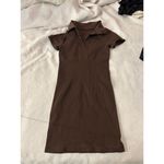 NEW Brown Ribbed Short Sleeve Tummy Control Bodycon Mini Dress S Photo 2