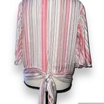 NY&C size large 3/4 pleated flutter sleeve top scoop neck banded hem tie detail Pink Photo 2