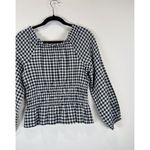 Madewell Womens Top Blue Sophie Textured Plaid Smocked Peplum Blouse Peasant XS Photo 8
