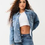 True Religion NWT Oversized Denim Metallic Logo Jacket Photo 0