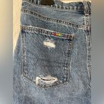 American Eagle  Pride Medium Wash Denim Highest Rise Baggy Shorts Distressed; 14 Photo 5