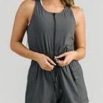 Zyia Women's Gray Pinstripe La Jolla Sleeveless Short Romper Small Photo 0