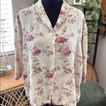 Vintage 90s Casey & Max Beige Dusty Rose Linen Blend Scallop Trim Button Up Top Size XL Photo 0