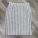 Banana Republic  Striped Tweed Midi Skirt Fringe Trim Pencil Blue White Size 10 Photo 9