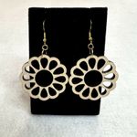 Handmade Wooden Flower Cutout Dangle Earrings Photo 1