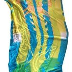 Large Artsy SILK FEEL Turquoise & Yellow Art To Wear Rectangular Scarf 70X42” Photo 0