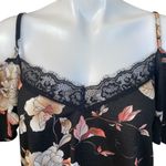 Free Press Clothing black pink floral off the shoulder short sleeve crop top M Photo 5