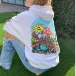Daydreamer Size XS Oversized Mushroom Doodle Hoodie Sweatshirt White Hippie Photo 1