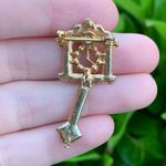 Vintage Rhinestone Pendulum Clock Brooch/Pin Gold w/ Blue Multiple Photo 1