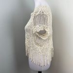 Ooh La La Ivory Open Crochet Fringe Blouse Top Small Photo 3