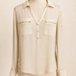Next Level Apparel Express Lightweight Collared Blouse | Size S | White Zip-Pocket Button Front Top Photo 0