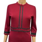 Homeyee Burgundy Black Crew Neck 3 Quarter Sleeve A Line Zip Back Midi Dress S Red Photo 2