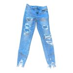 American Eagle  360 Next Level Stretch 4 Ripped patched light blue skinny jeans​​ Photo 6
