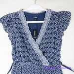 EXPRESS New! Eyelet Faux Wrap Dress Blue White Short Sleeve Casual, S Photo 2