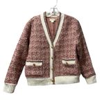 Anthropologie Maeve By Anthroplogie Tweed Lurex Coatigan Pink Cream Gold Button Size Medium Photo 3