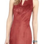 EXPRESS  Western Fringe Mini Dress in Burnt Orange Red Faux Suede Size Large L Photo 0