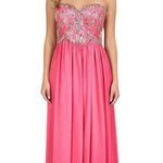B Darlin Strapless Pink Gown 8 Crystal Beaded Flowing Chiffon Prom Pageant Formal Dress Photo 0