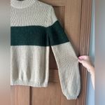 Pologram Green & Tan Striped Knit Puff Sleeve Sweater Women’s size Small​ Photo 2
