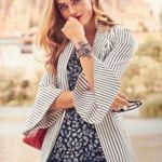 CAbi Womens Jacket White Blue Ticking Stripe Bell Sleeve Long Size 8 Photo 0