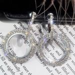Women's AAA CZ Diamond Double Circles Silver Hoop Earrings Photo 0