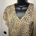 SheIn Tan Leopard & Heart Print Caplet-Sleeve Blouse Medium EUC Photo 2