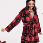 PINK - Victoria's Secret Pink Victoria Secret Red and Black dog logo soft plush robe size XS/S Photo 6
