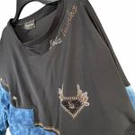 Lola Bianka Sweatshirt Large/XL Black Blue Denim Mixed Media Patchwork Y2K Glam Photo 3