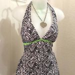 Bombshell sportswear Flattering & Modest Black white zebra print neon green halter top swimsuit bikini tankini Photo 0