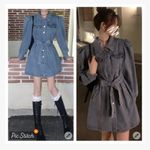 Elan Denim Belted Puff Sleeve Dress Photo 2