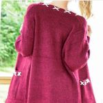 Reddish Burgundy Long Sleeve Lace Up Cardigan Photo 6